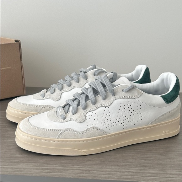 P448 Shoes - P448 White and Gray Sneakers with Green Accent